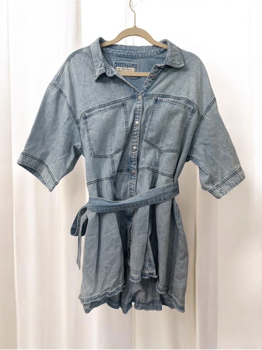 We The Free - Free People Light Blue Denim Tunic Shirt Dress Sz L NWOT - Picture 2 of 9